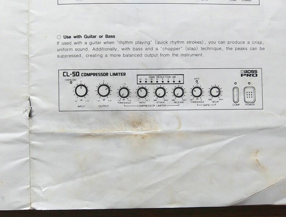 Boss CL-50 Compressor / Limiter Effects Unit Original Owner's Manual Book, 1990
