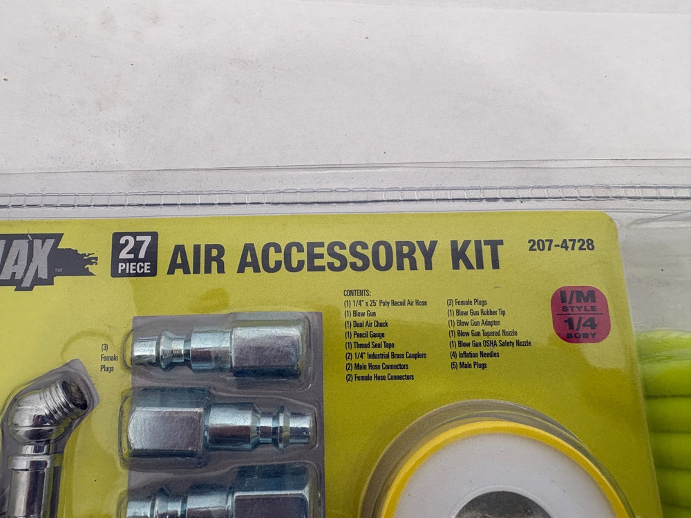 NEW Performax 27pc Air Accessory Kit - 1/4" x 25' Poly Recoil Hose & More