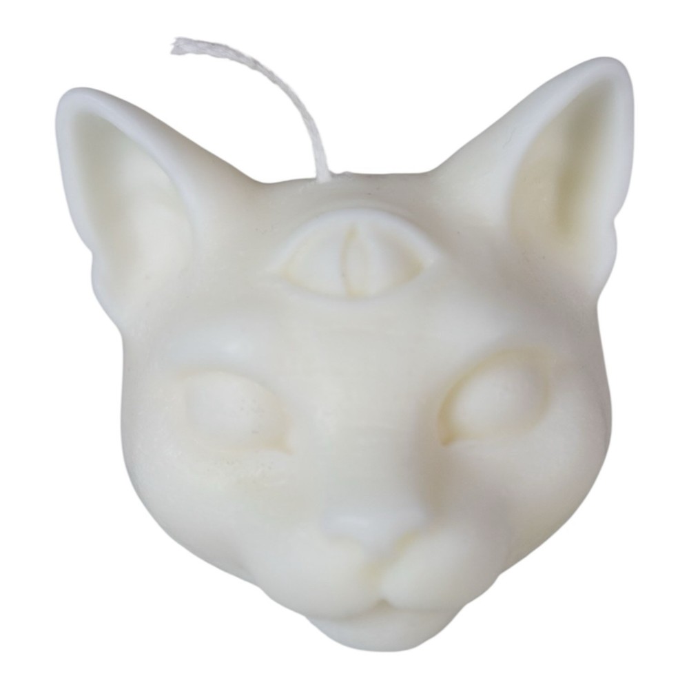 White Cat-Shaped Candle with Third Eye