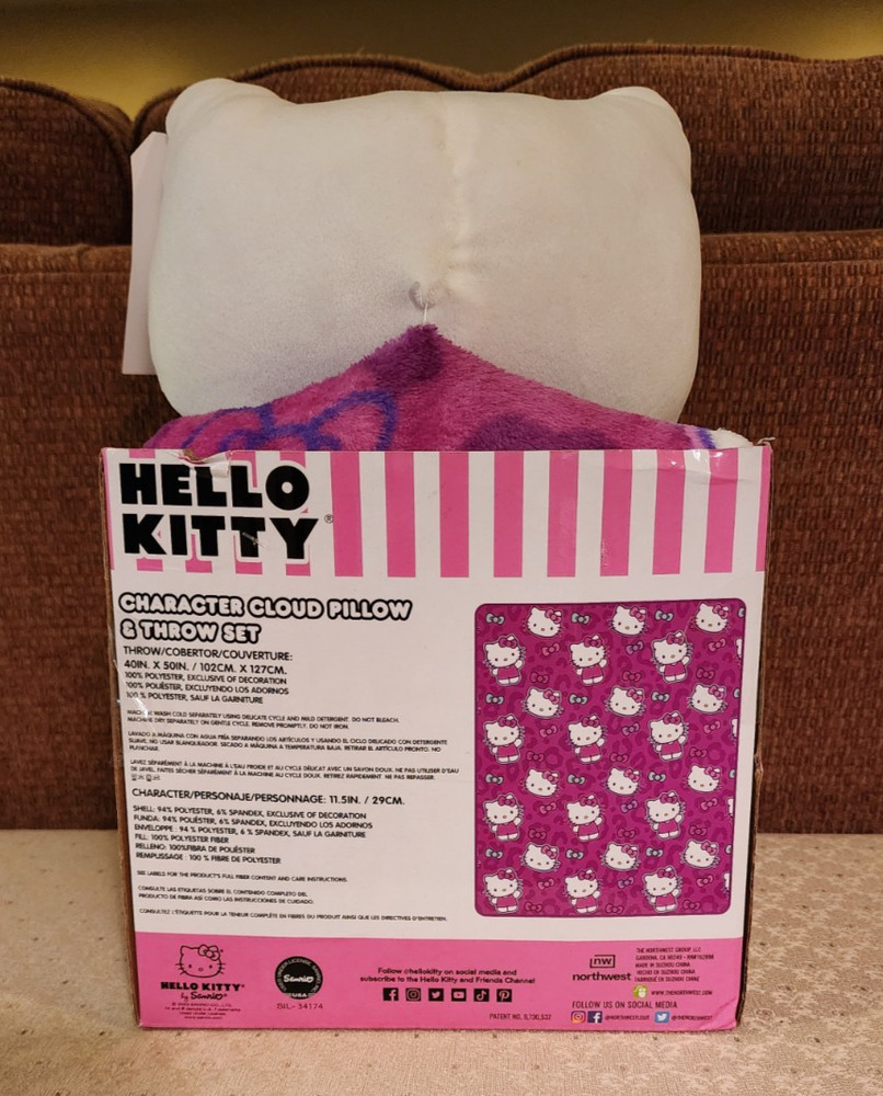 Hello Kitty Plush Character Cloud Pillow & Throw Set NEW IN PACKAGE
