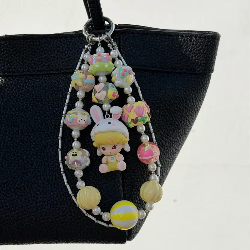 Rabbit Handmade Bead Bag Strap Keyring Yellow