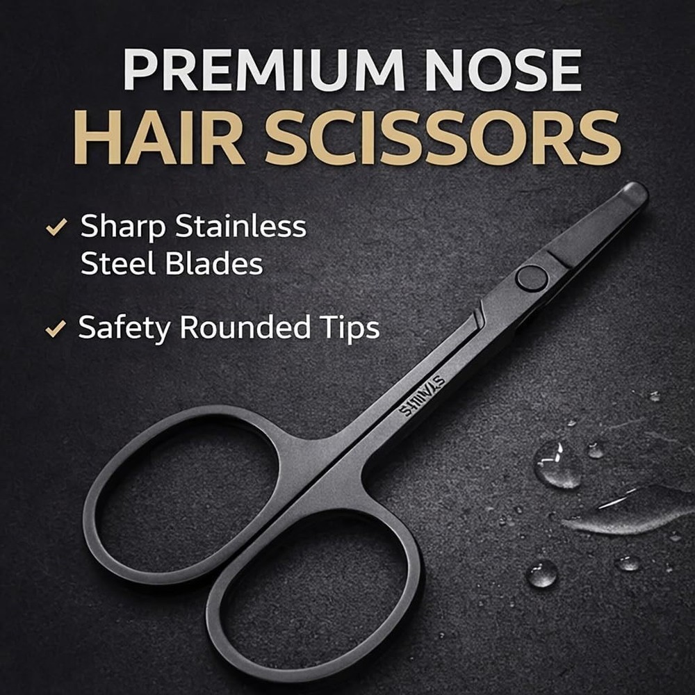 Durable Matte Black Nose Hair Trimmer with Rounded Tips for Effortless Precision