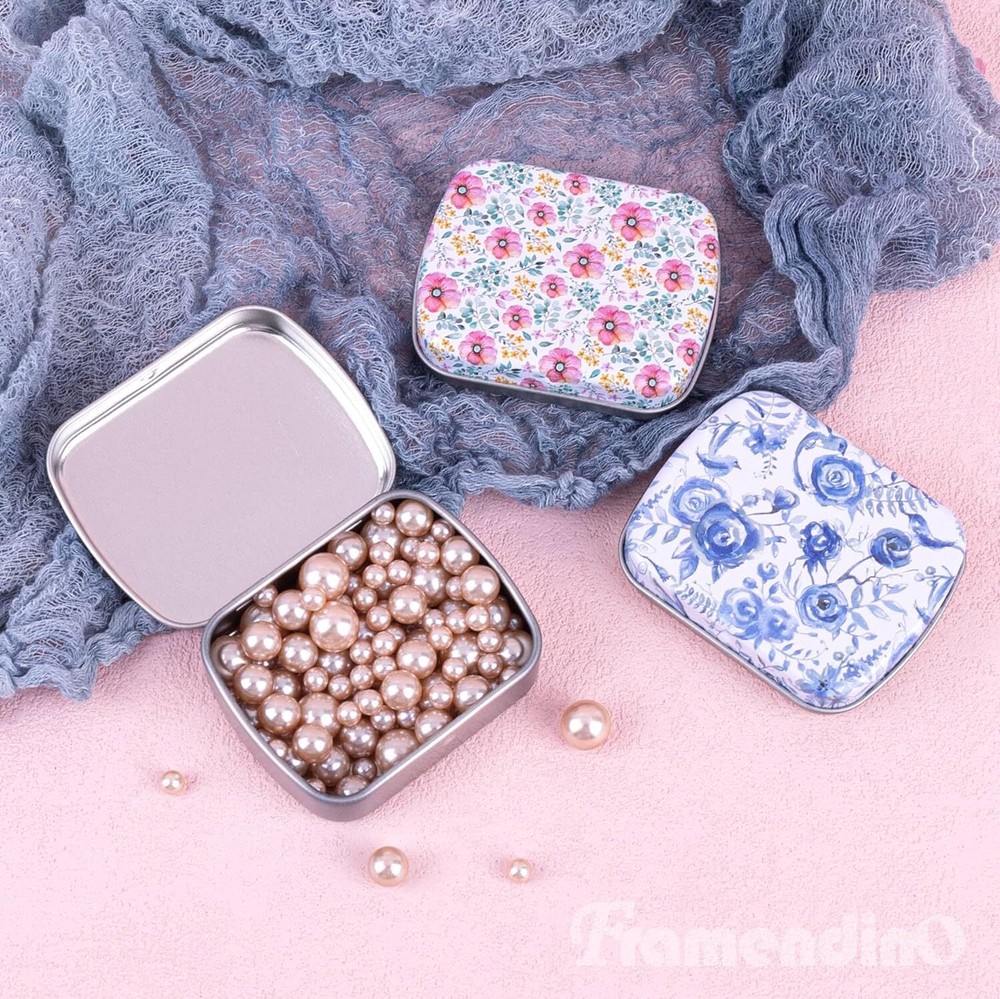 Framendino, 9 Pack Mini Rectangular Iron Tin Box with Hinged 9 Pack, 9 Colors