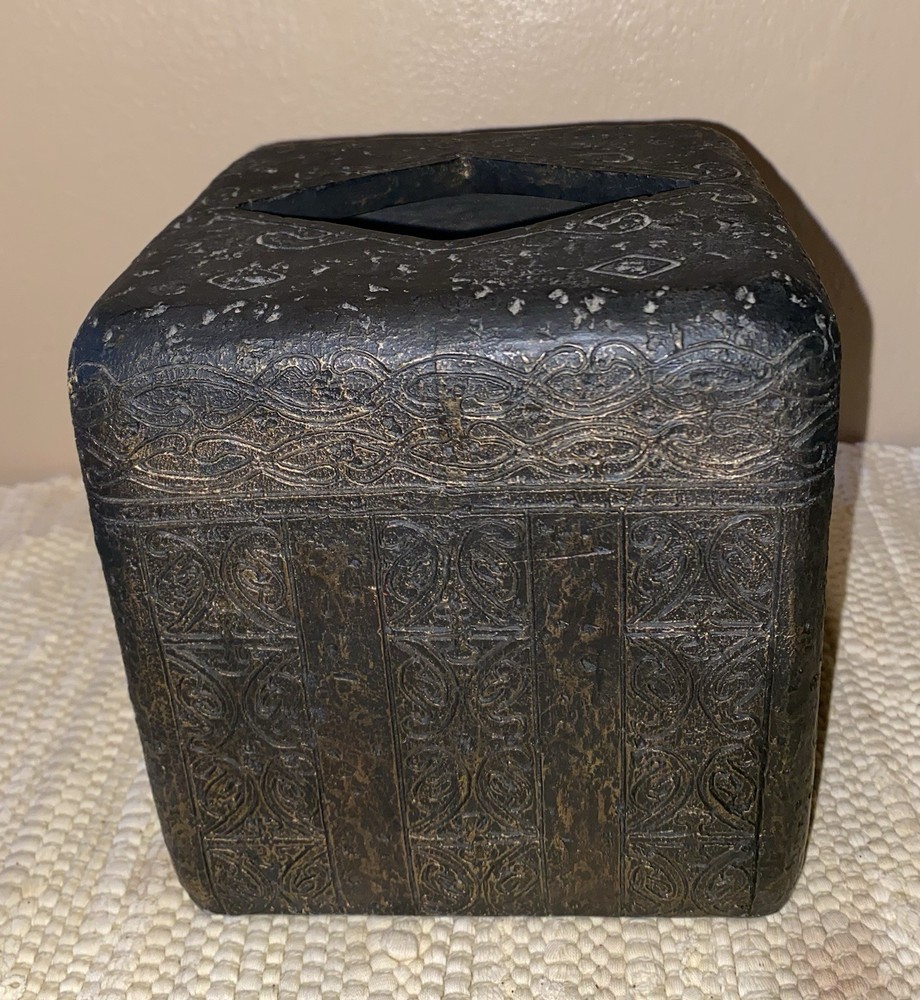 Cast Iron Decorative Tissue Box Holder Cover Brown Ancient Ornate Scroll Design