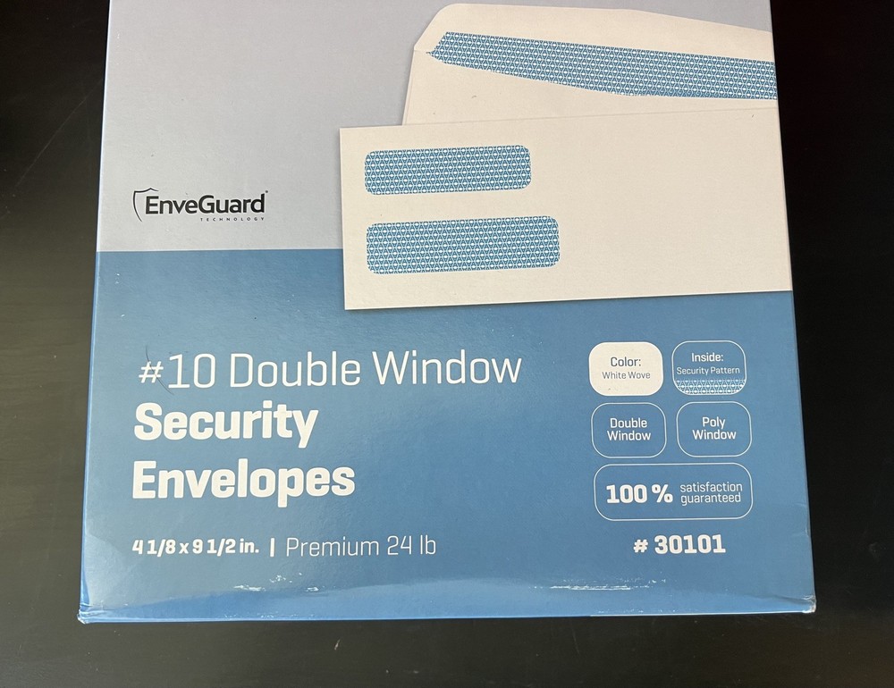 Amioh #10 500 Counts Double Window Gummed Closure Security Tinted Envelope 30101