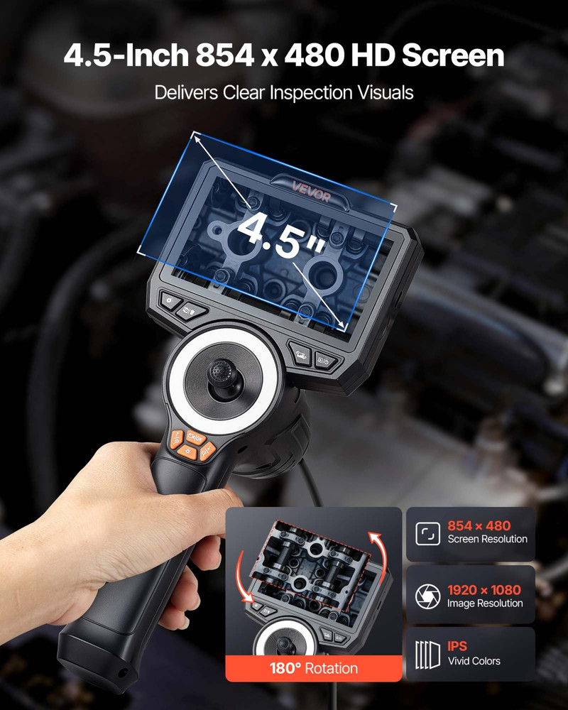 Articulating Borescope 3.9mm Lens 4-Way 360° Endoscope 4.5" Screen 4.9FT