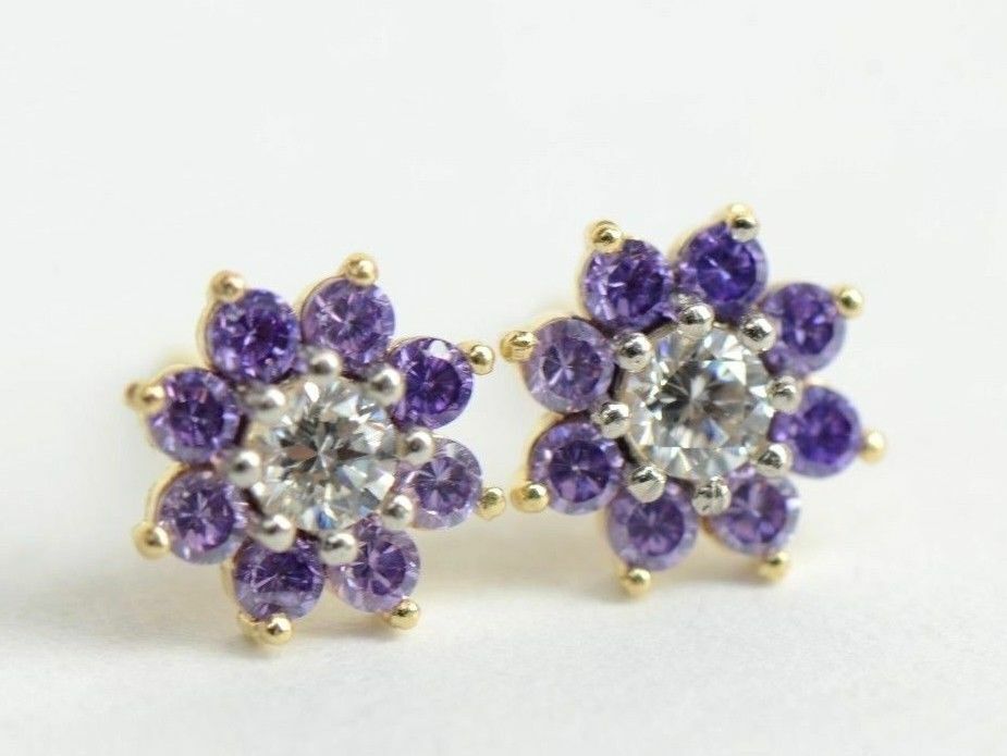 14k Yellow Gold Flower Stud Earrings with screw back