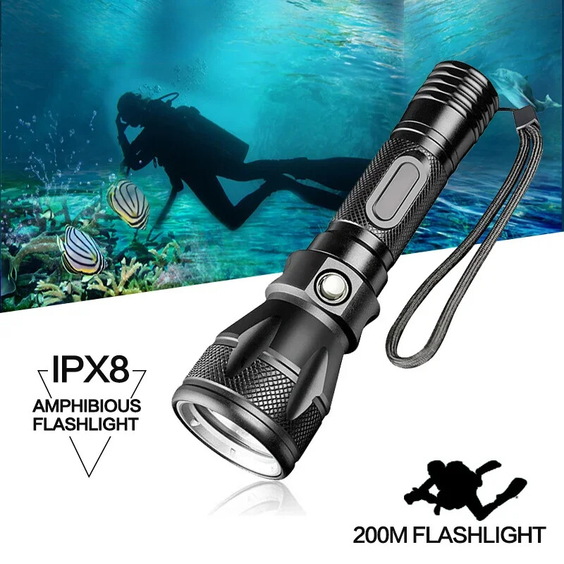 200000LM Scuba Diving Light Underwater LED Flashlight Dive Camping Lanterna