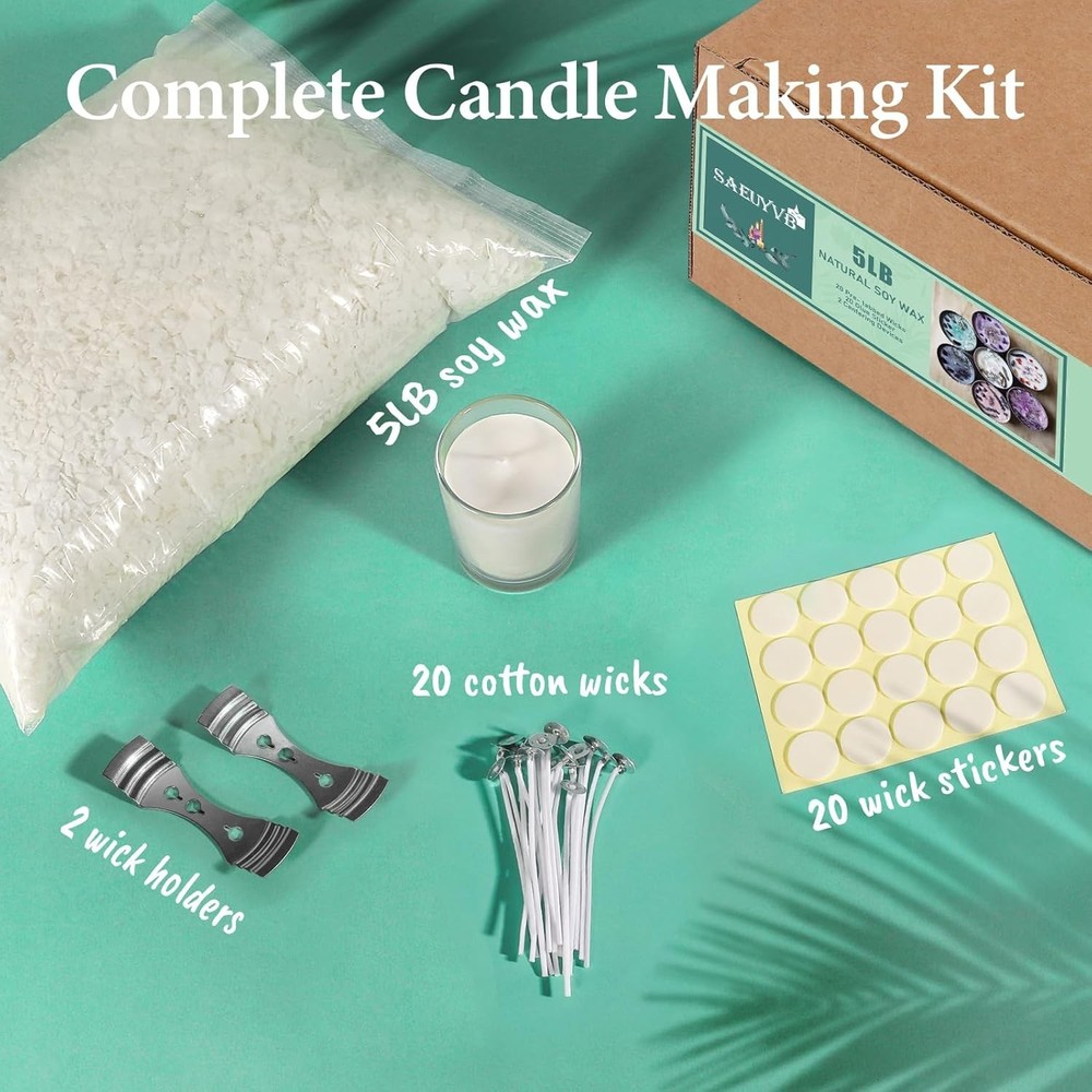 Eco-Friendly Candle Making Kit: 5 lbs Soy Wax, Wicks & Centering Devices