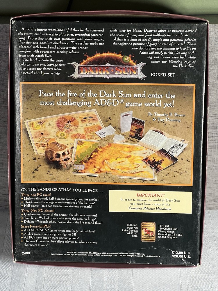 Advanced Dungeons and Dragons 2nd Edition Dark Sun Boxed Set