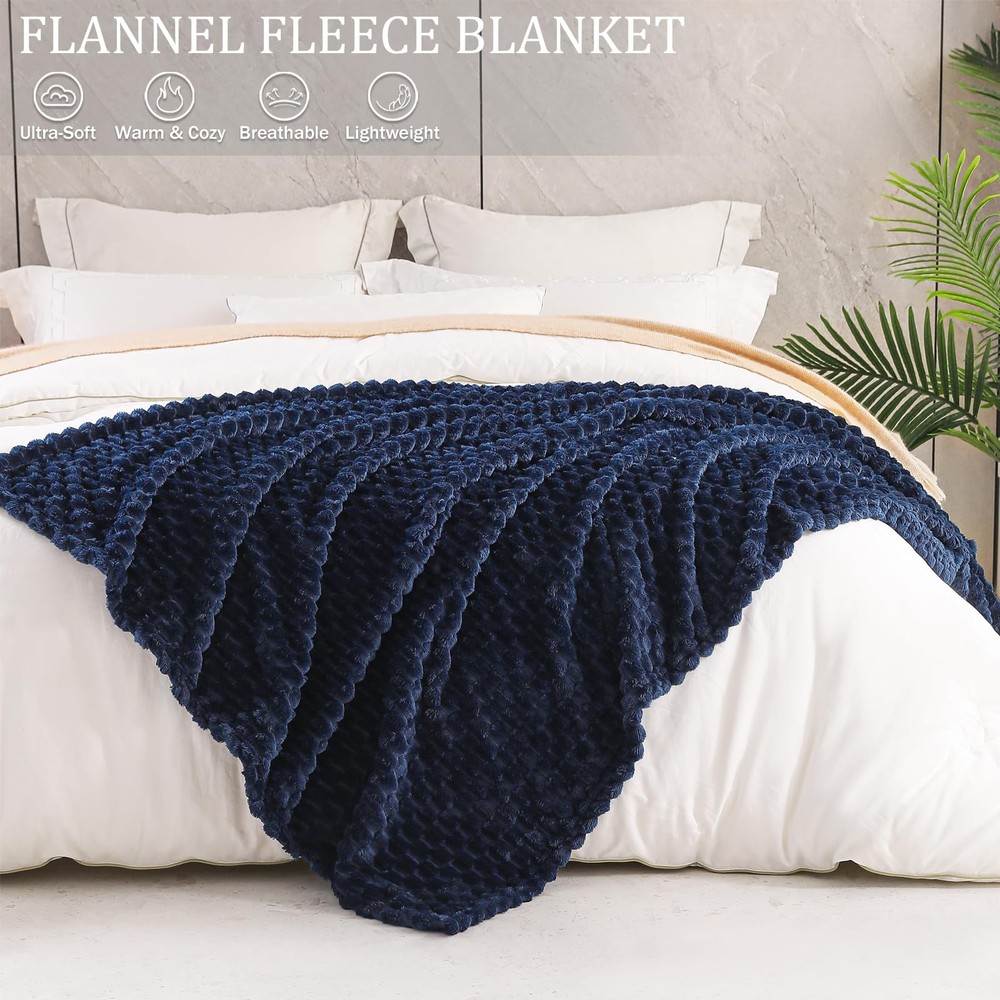 Fleece Throw Blanket for Couch, Extra Large Fuzzy Navy Blue Bed Blankets, Sof...