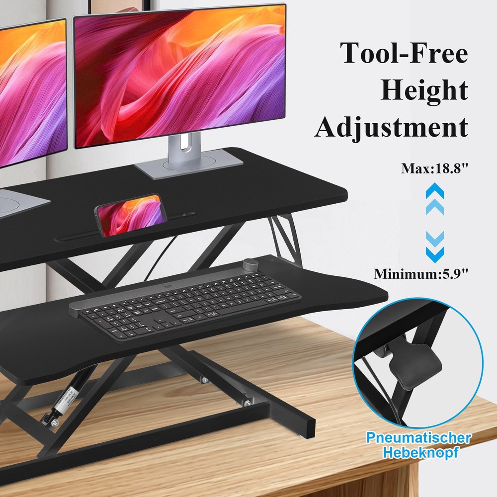 Black 37" Height Adjustable Desk Converter
