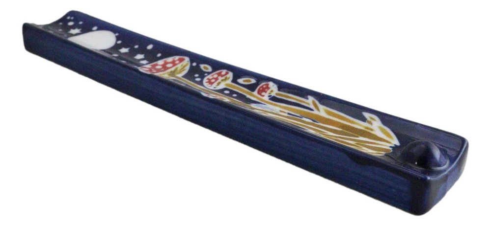 Ceramic Starry Night Moon Toadstool Mushrooms Forest Incense Burner Figurine