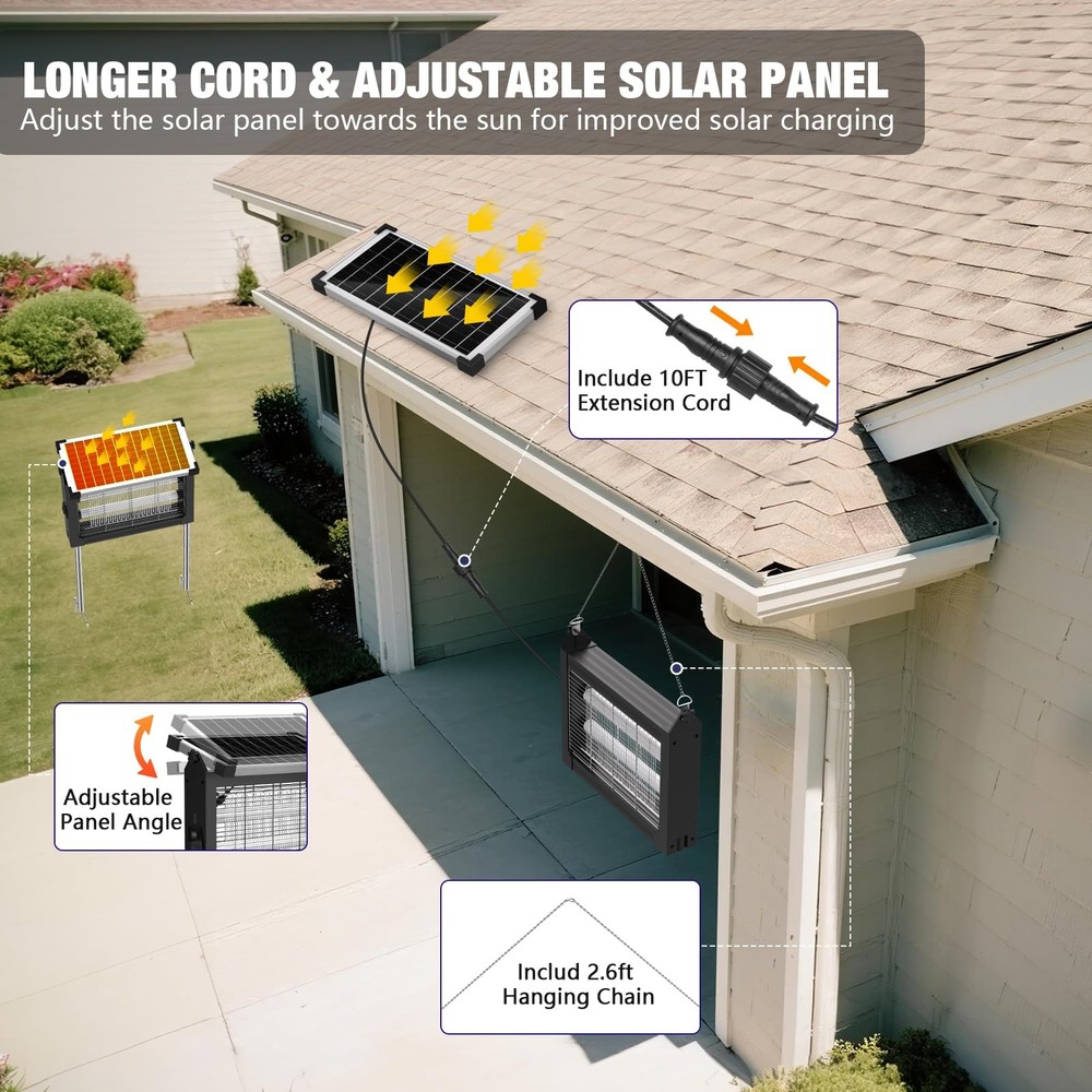Solar Bug Zapper Outdoor, 4500V Mosquito Zapper Waterproof with Panel Sensor ...
