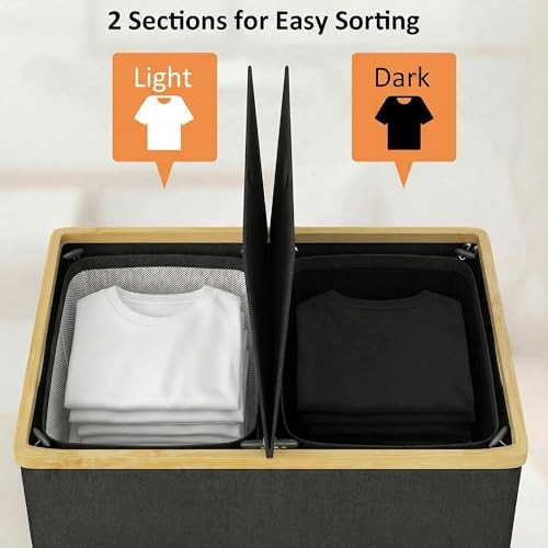 Laundry Hamper with Lid, Double Laundry Hamper with 2 140L Dual Black