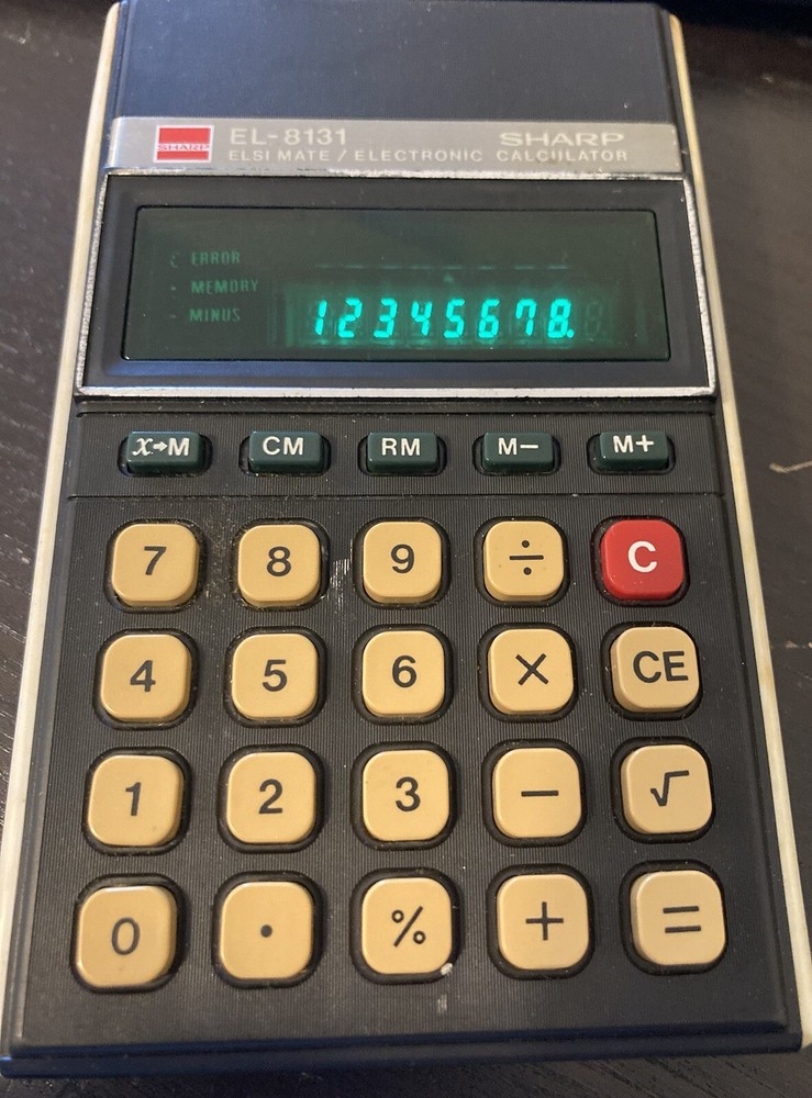 Sharp Electronic Calculator EL 8131 Tested Works Green Display w/ Case Preowned