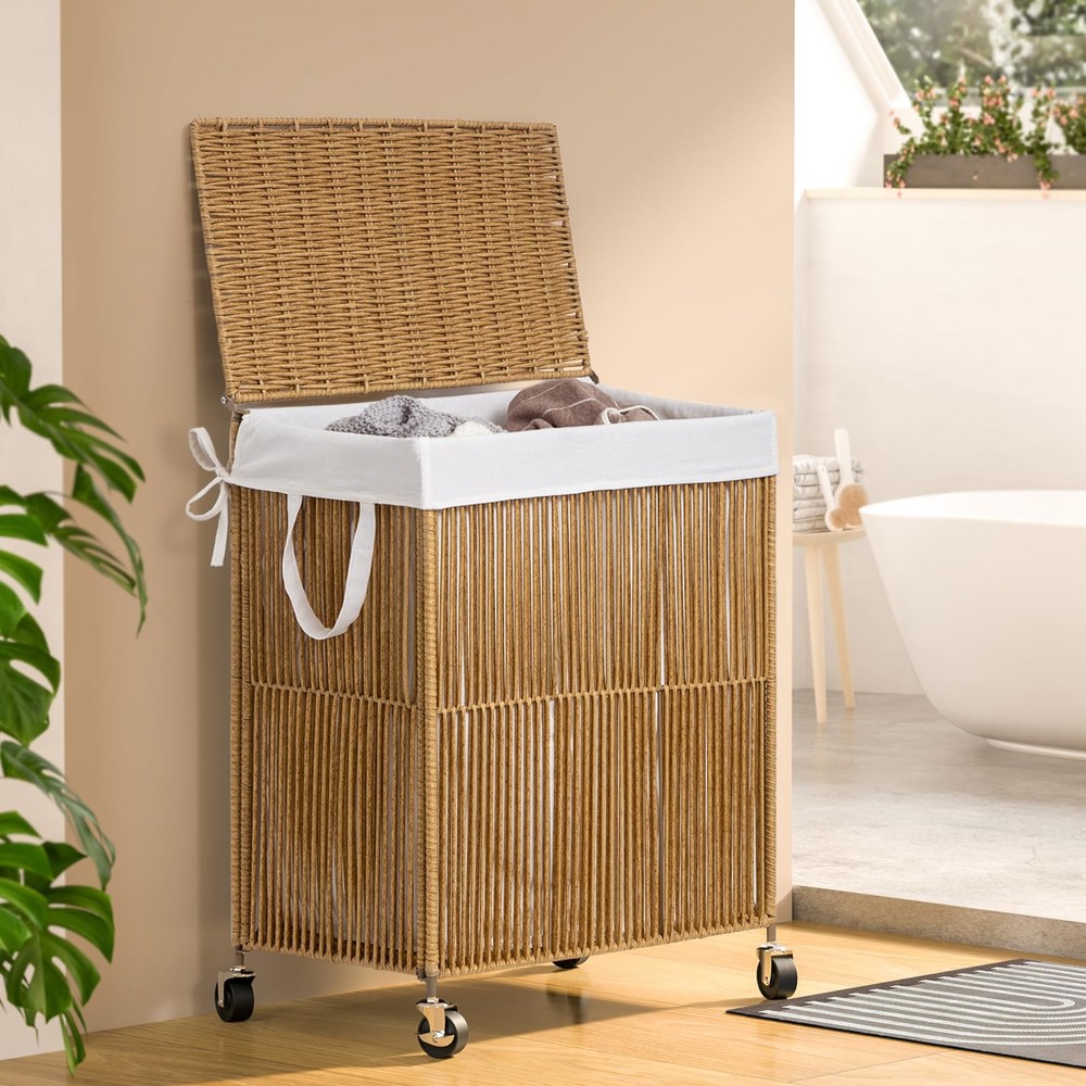Home Organization Rolling Laundry Hamper with Lid - 115L Capacity