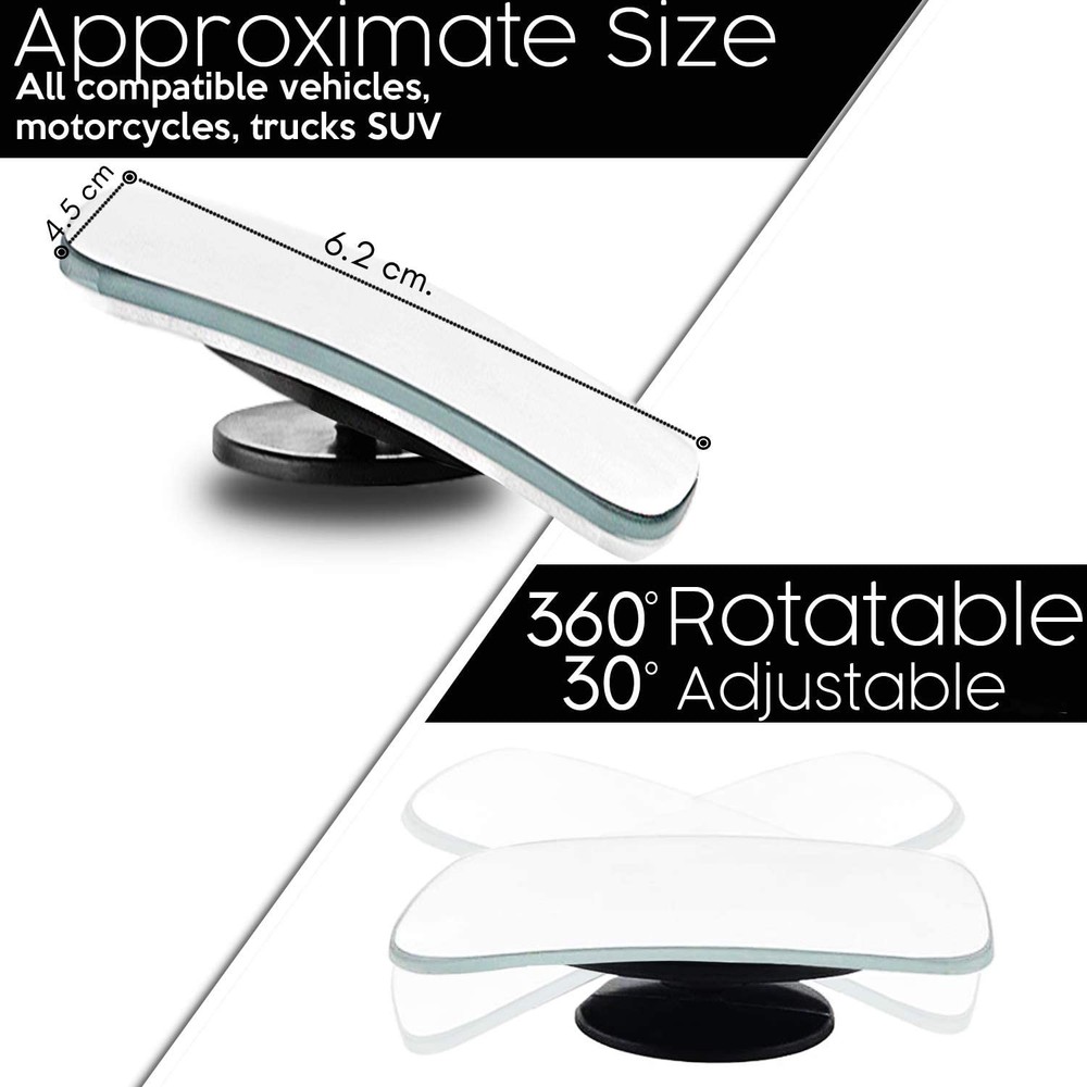 ICBEAMER 4 Pcs 360° Convex Rectangle Mirrors, 2 Sets for Rear Side View