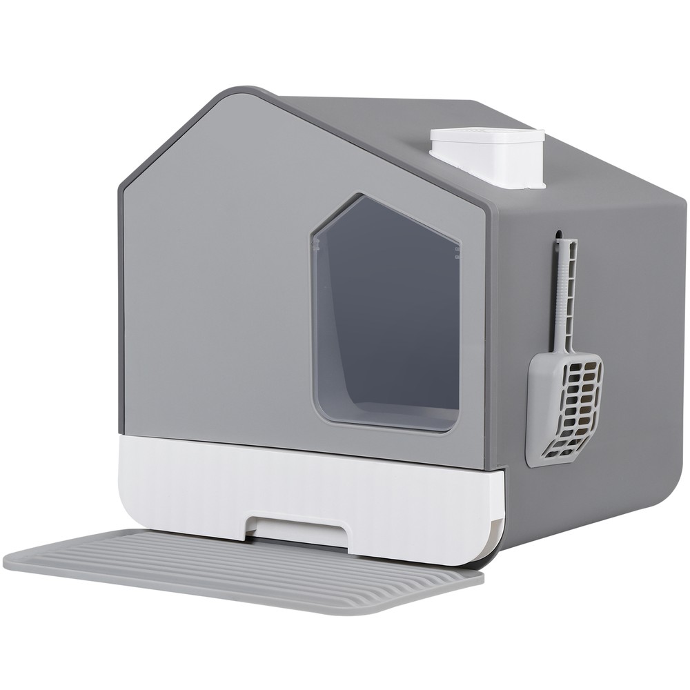 Anti-Splash Closed Cat Litter Box with Litter Scoop Front Exit Door Ventilate