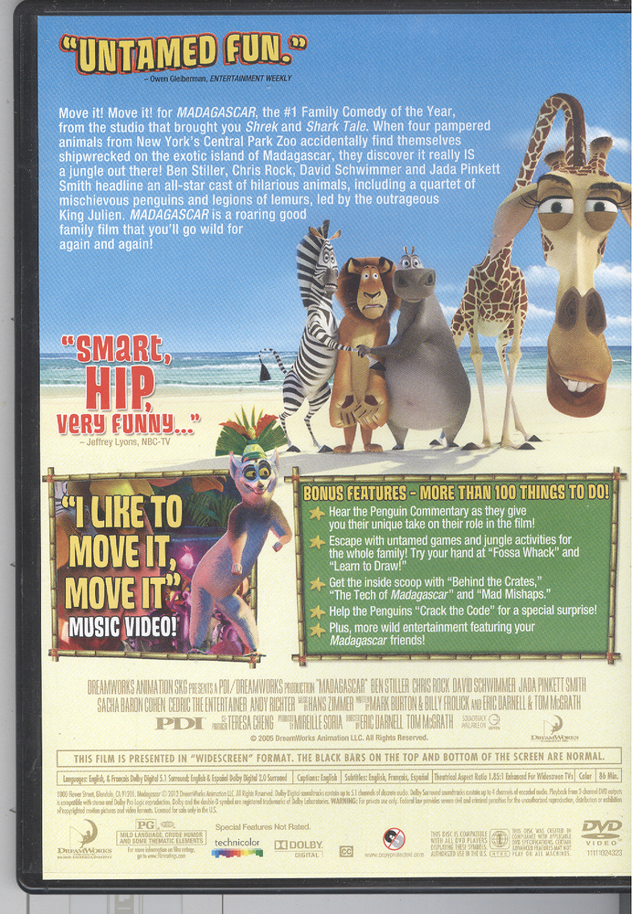 Madagascar ORIGINAL ARTWORK & Thin Black DVD Case (2005 ) NO DISC