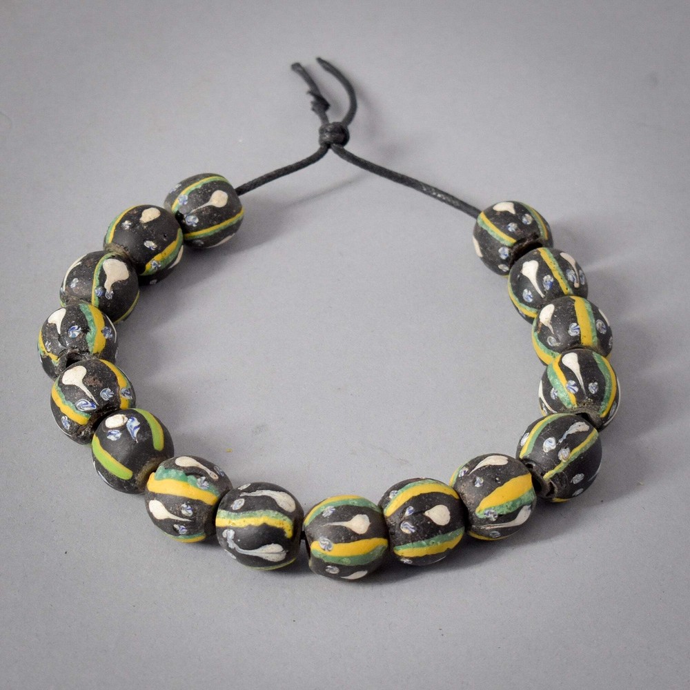 16 Ghost Venetian Black Trade Beads