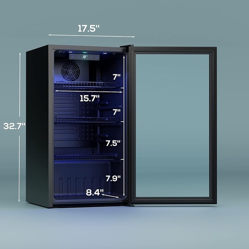 Beverage Refrigerator Quiet Cooling Adjustable Shelves LED Temperature Control