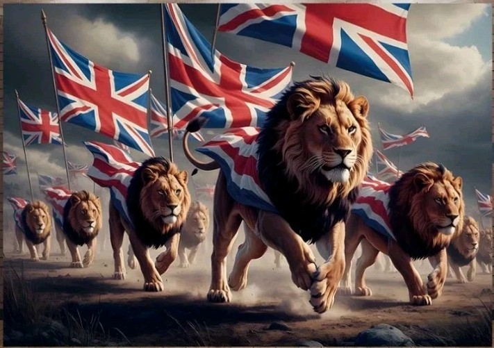 HUGE.   7.5ft / 6ft Union Jack & Lions banner, hanging
