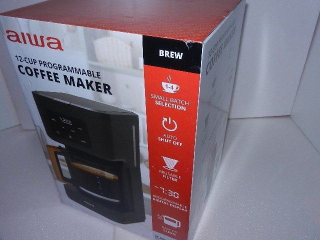 new Aiwa 12-Cup Programmable Coffee Maker with Reusable filter WCF1-1003-BWS