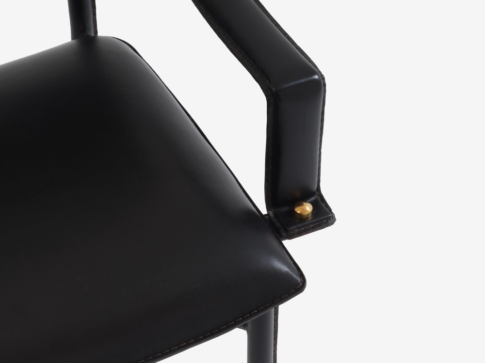 Jacques Adnet saddle-stitched leather brass desk chair 1950