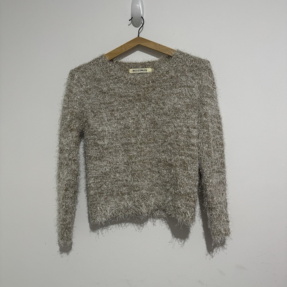 MOSSMAN Womens Textured Fuzzy Sweater Pullover Multicoloured Size M Oatmeal