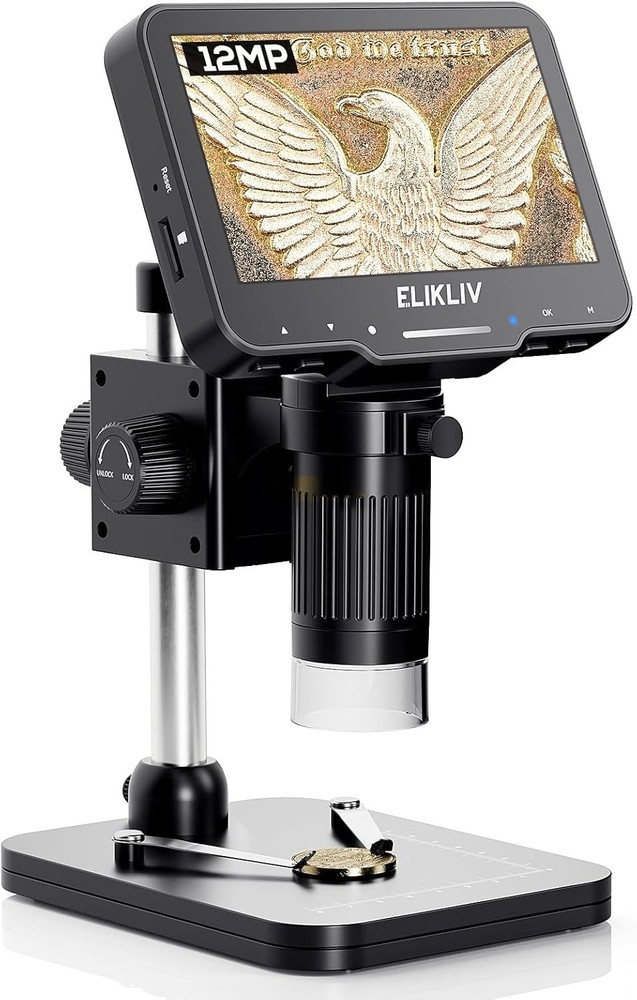 Coin Microscope for Adults: 4.3'' LCD Digital Microscope 1000x with 8 Adjusta...
