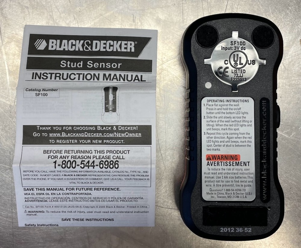 Black and Decker Stud Sensor SF100 w/Instruction Manual Used Working
