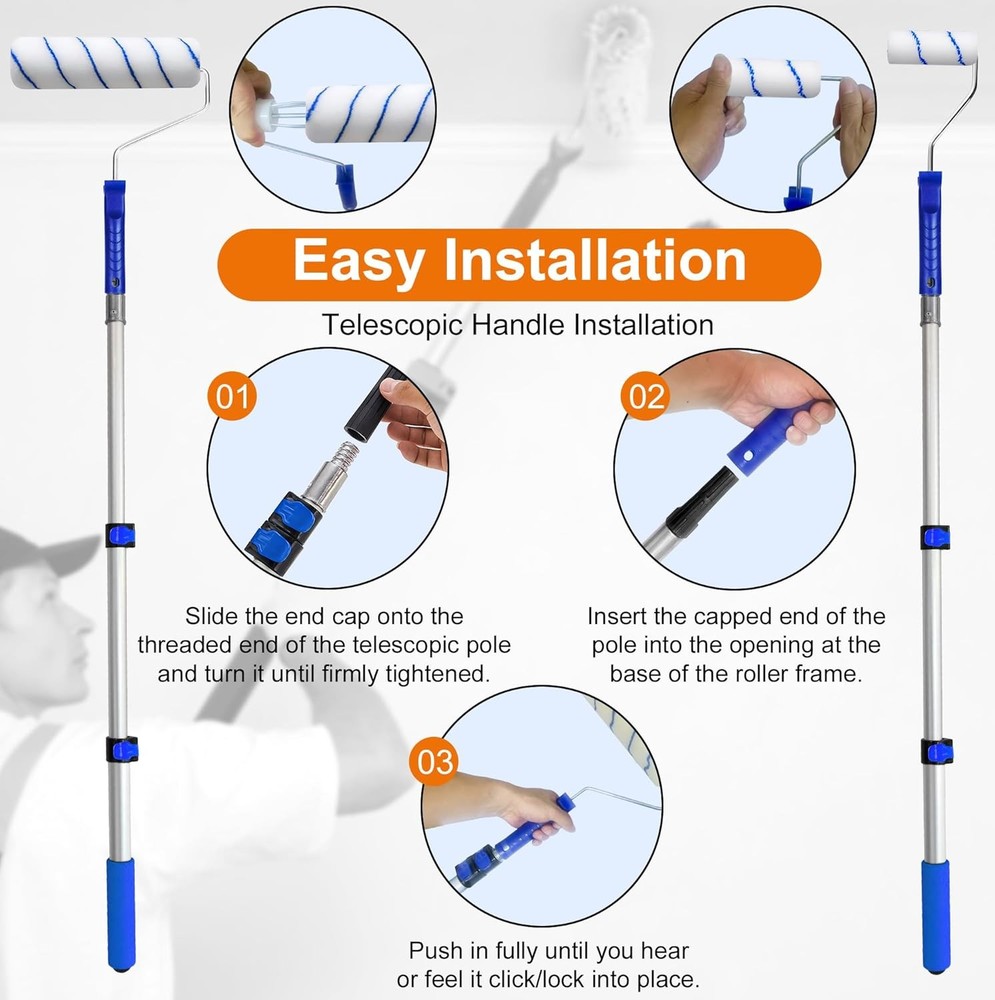 28 PCS Paint Roller Kit with Extension Pole, 4"and 9" Paint Roller, Including Gl