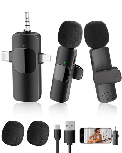 3-in-1 Wireless Lavalier Microphone for iPhone&Android,mini Microphone for