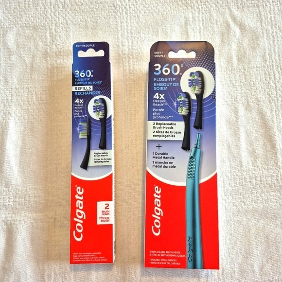 Colgate 360 soft 1 metal handle 2 replacement heads, plus 2 additional NWT