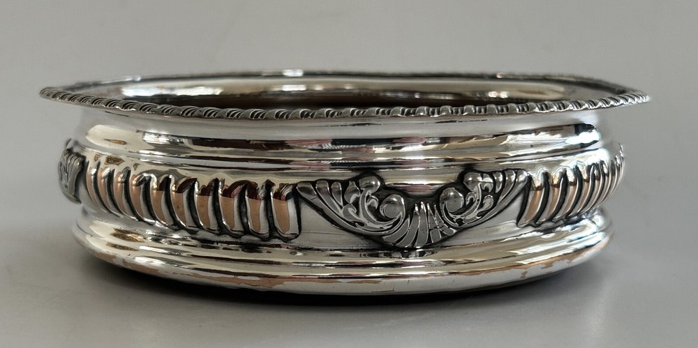 Antique Silver Plated & Turned Wood, Wine Bottle Coaster