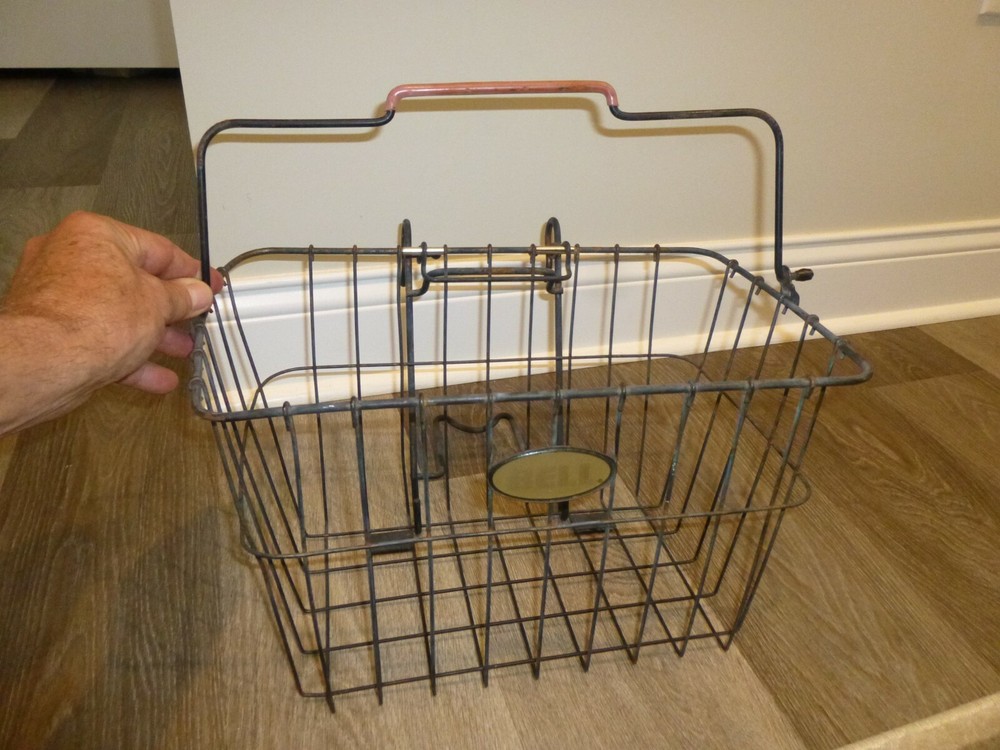 Vintage Gray Bell Wire Bicycle Basket w/Handle & Mounting Bracket