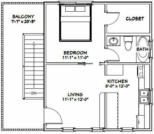 20x24 Duplex -- PDF Floor Plan -- 960 sq ft -- Model 2