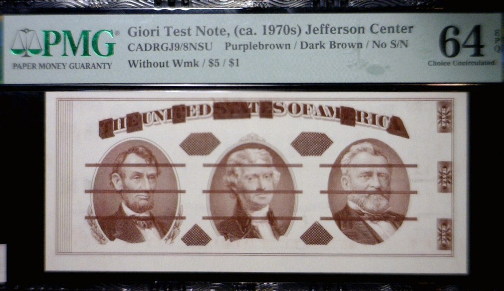 1970's PMG Certified MS64 EPQ GIORI Test Note $2 $5 $50 Currency NICE Note !  NR
