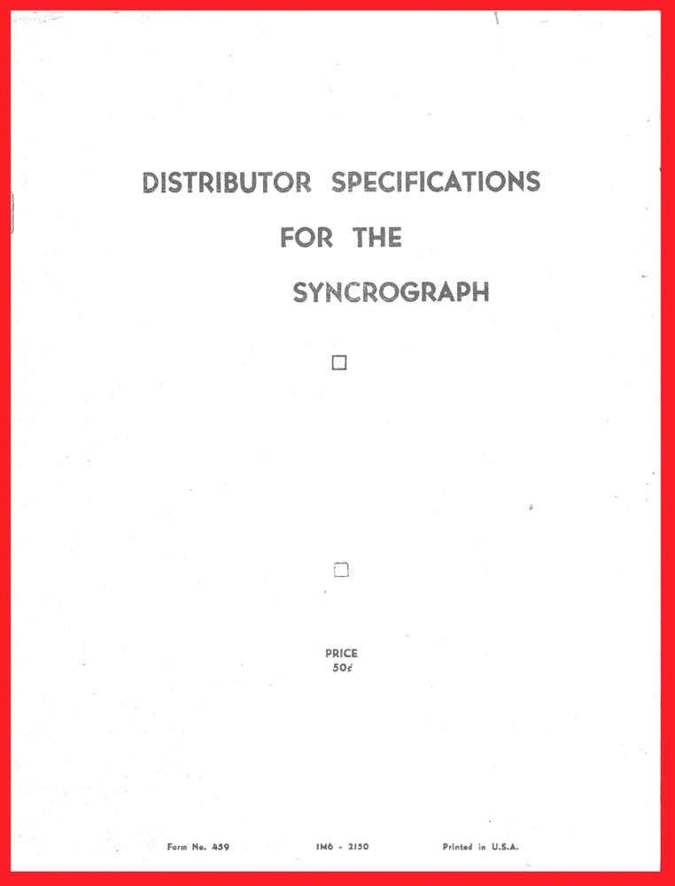 Allen Electric Co Distributor Specifications for the Allen Syncrograph