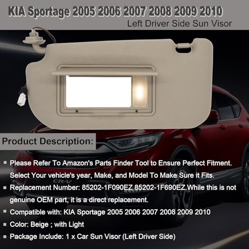 Driver Left Side Sun Visor Replacement Fits for Beige(Driver Side with Light)