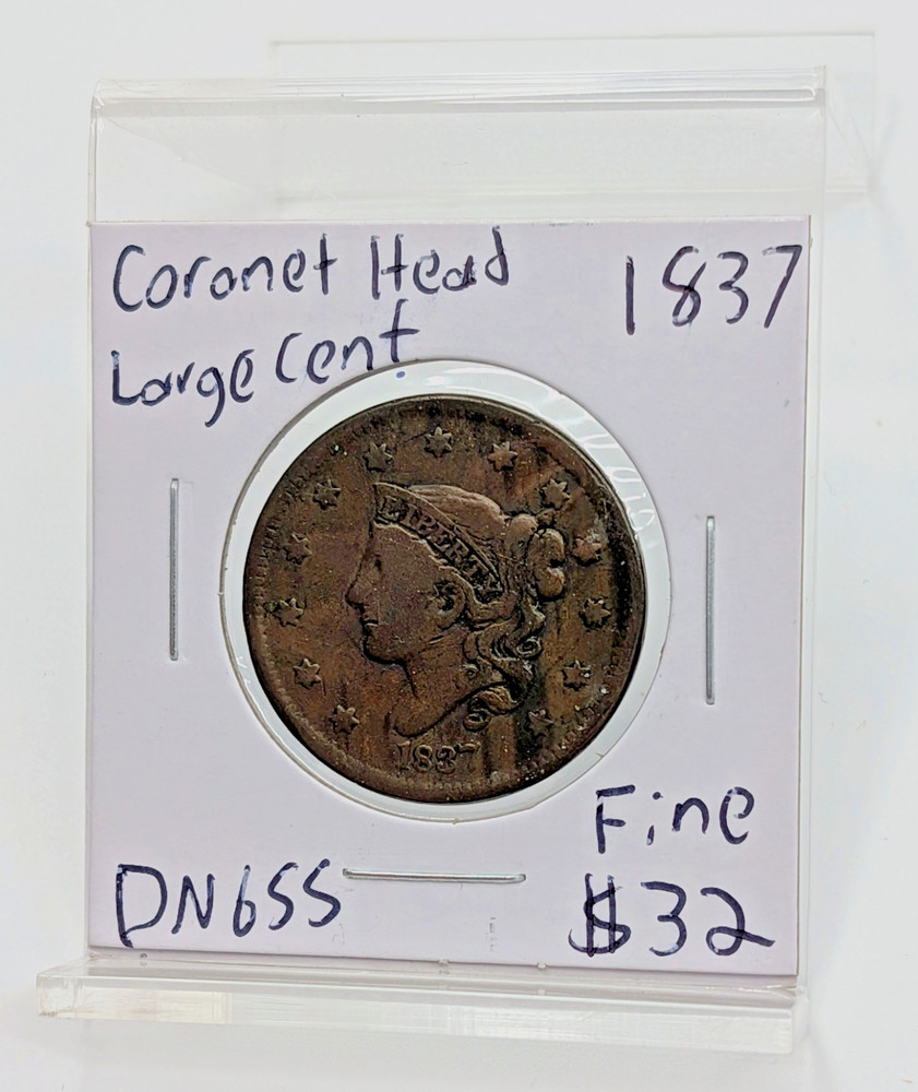 1837- US Coronet Head Large Cent- Fine
