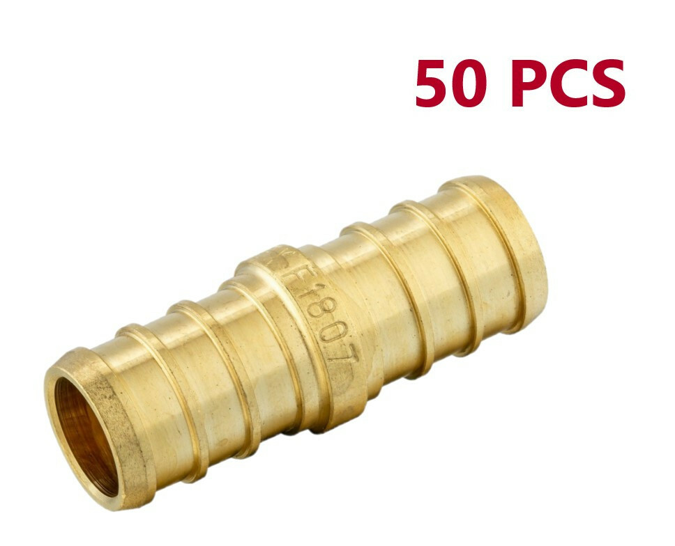 50 PCS EFIELD 1/2" Pex Straight Coupling Brass Crimp Fitting, Lead Free-NSF