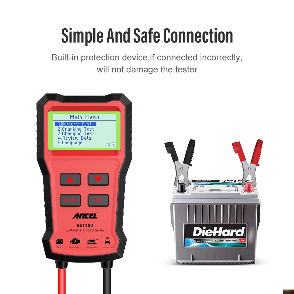 ANCEL BST100 Auto 12V Battery Load Tester 100-2000CCA Cranking Charging Analyzer