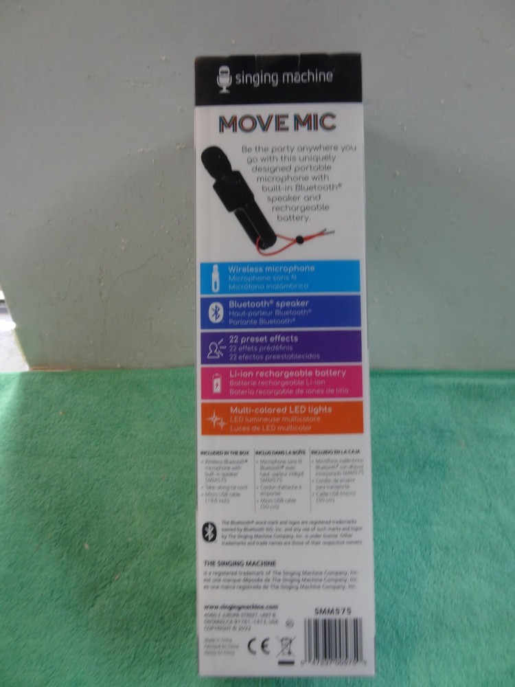 Singing Machine Move Mic Wireless Handheld Bluetooth Karaoke Microphone w/Speake