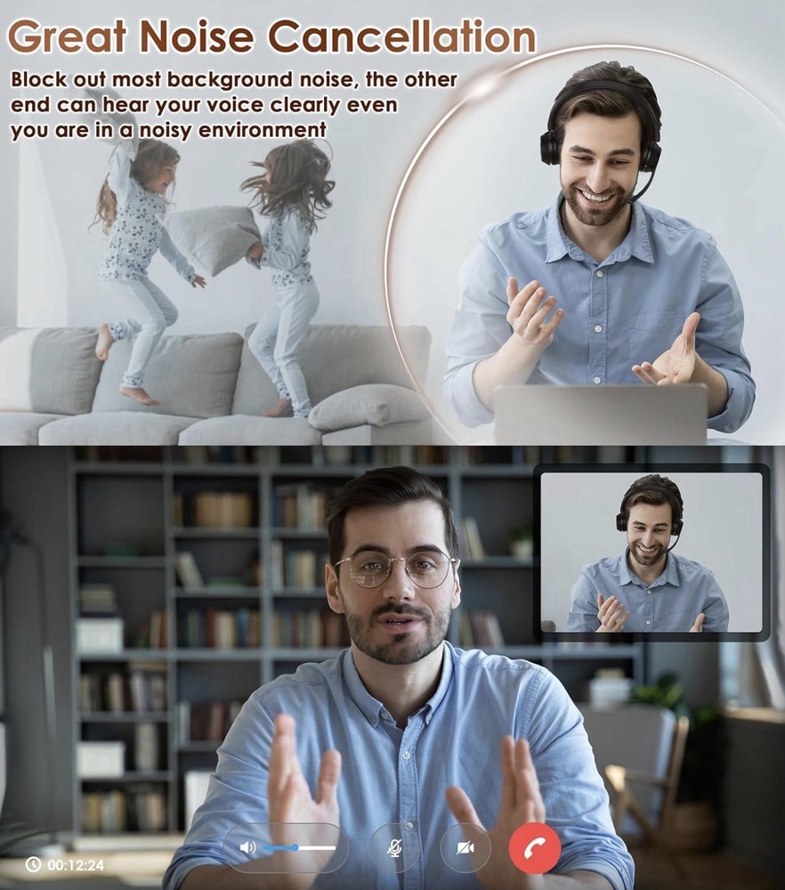 (Upgraded Version) Wireless Headset, Bluetooth Headset with Noise Cancelling ...