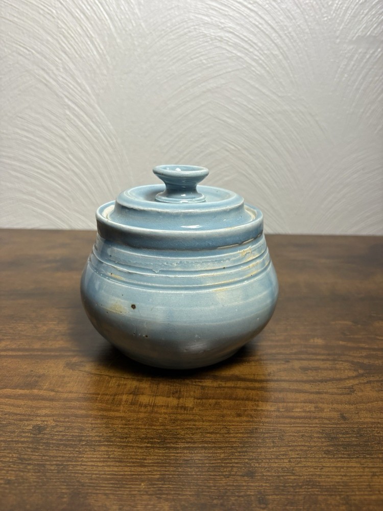 Handmade Painted Blue Sugar Bowl Kitchen Tea Time