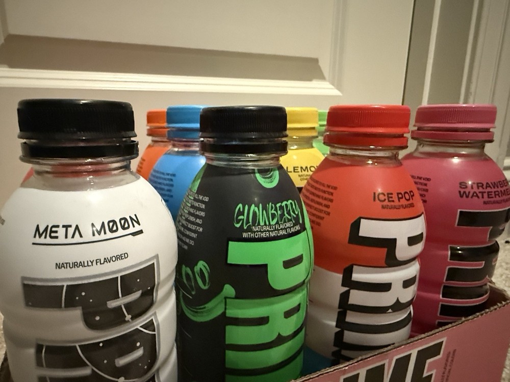 Prime Hydration Bottle Lot (12) w/ Glowberry + Pink Display Case | Clean & Empty
