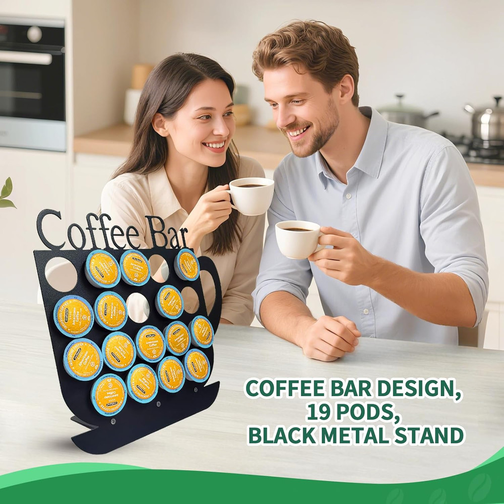 K Cups Holder Coffee Pod Holder Display, Coffee Bar Design Metal Stand, 19 Pods,