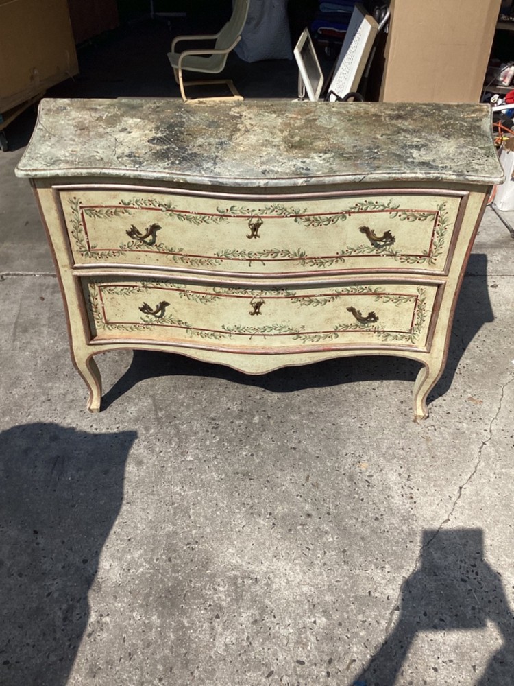 Italian Rococo Style Hand Painted Serpentine Commode Chest